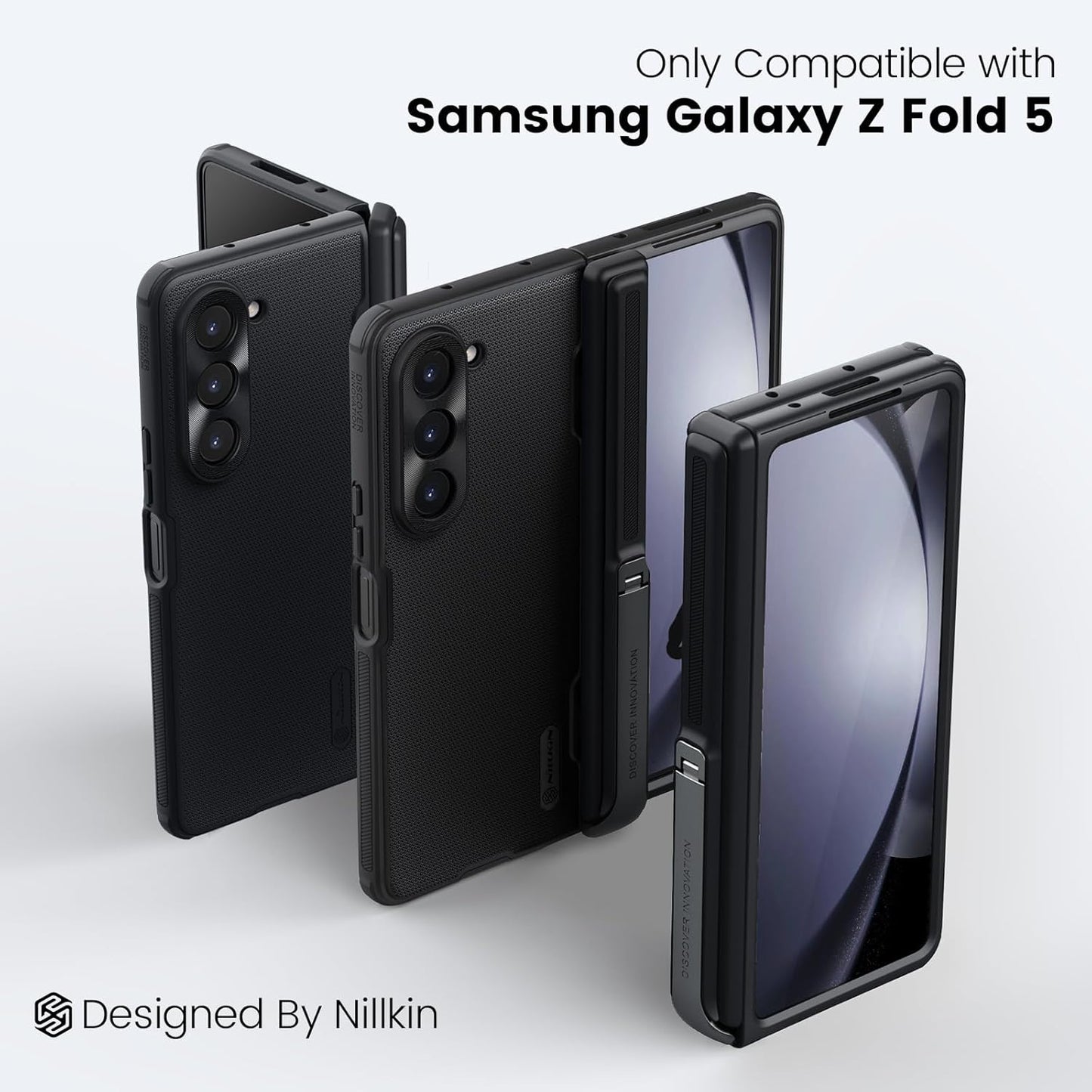 Samsung Galaxy Z Fold5 Nillkin Case, Hinge Protection, Hidden Kickstand & Metal Camera Lens Protector - Black