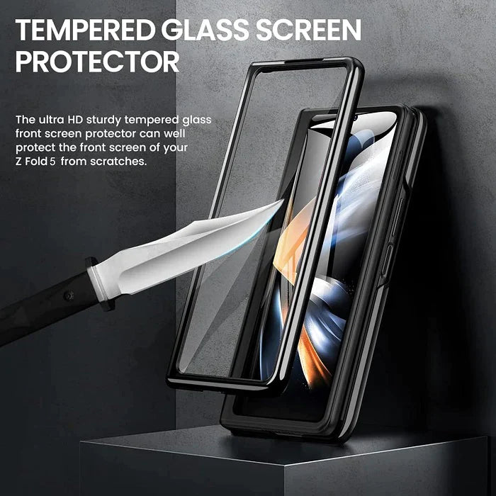 Samsung Galaxy Z Fold 4 Leather Carbon Fiber Slim Fit Case With Front Glass- Blue