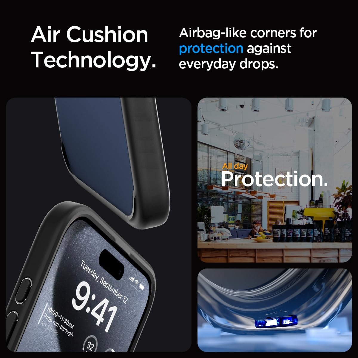 iPhone 15 Pro Max Ultra Hybrid Crystal Clear Shockproof Slim Transparent Case - Black