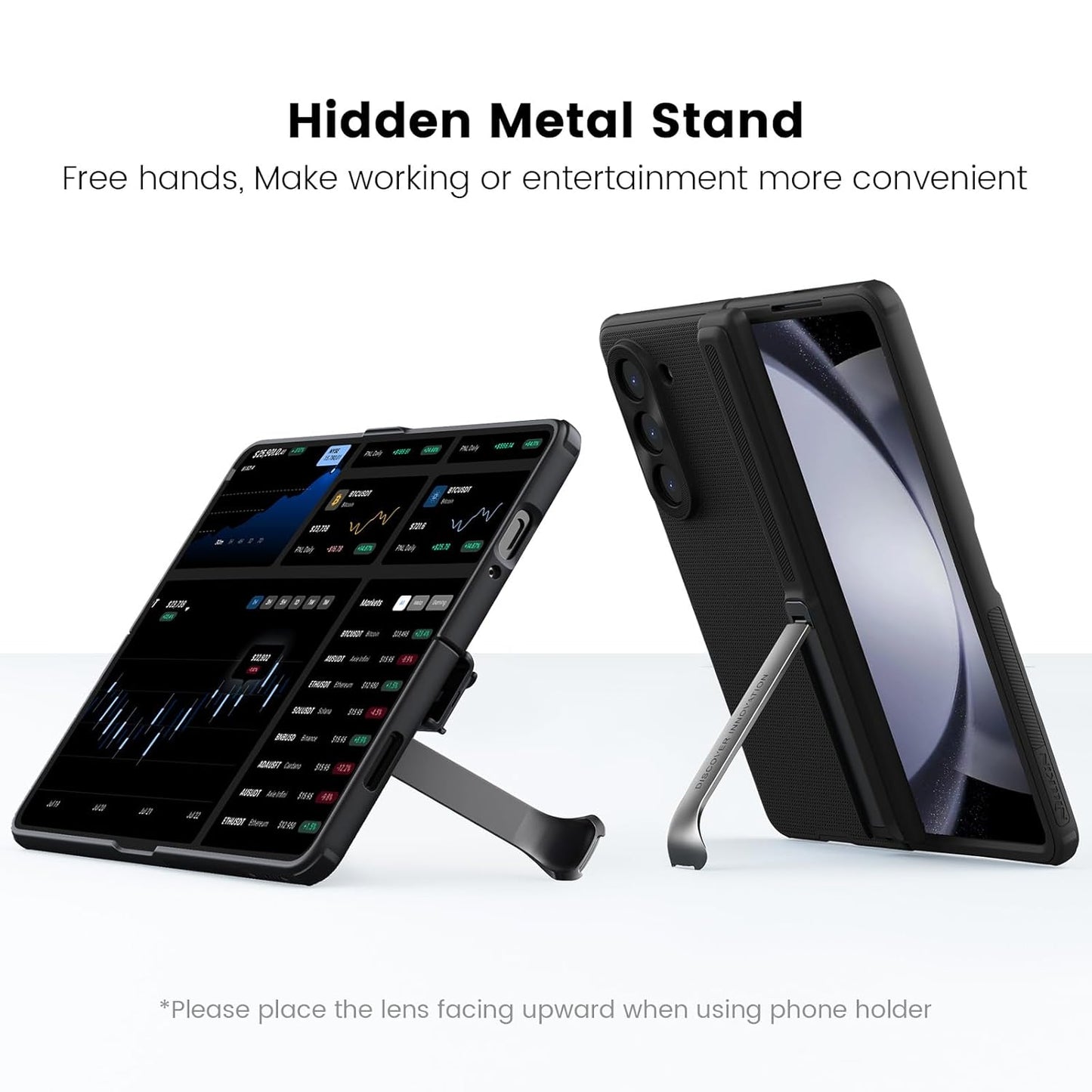 Samsung Galaxy Z Fold5 Nillkin Case, Hinge Protection, Hidden Kickstand & Metal Camera Lens Protector - Black