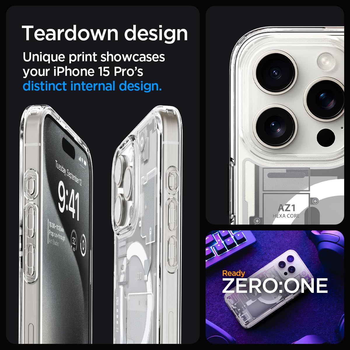 iPhone 15 Pro Ultra Hybrid Machinery Pattern Anti-Yellowing Zero One Case with Magsafe