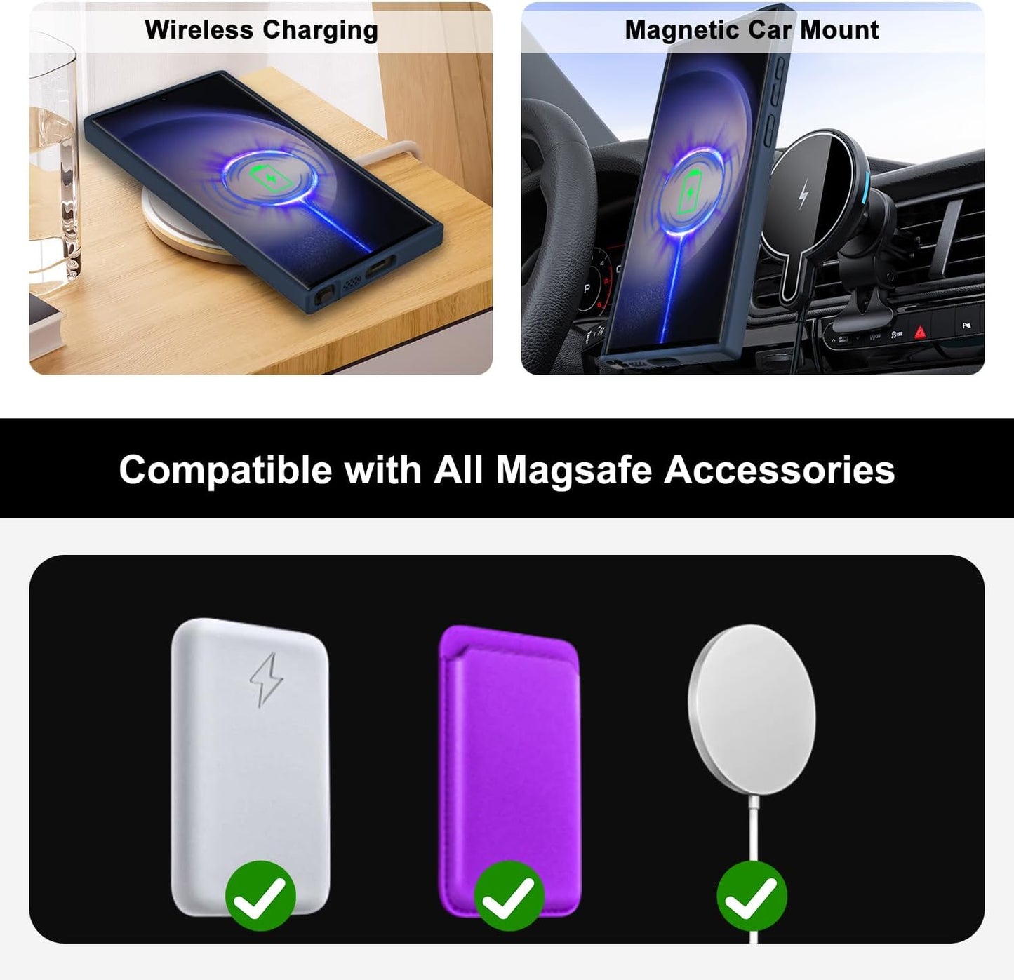 Samsung Galaxy S23 Ultra 360° Rotatable Magnetic Ring with Magsafe Scratchproof Translucent Matte Kickstand Case - Dark Blue