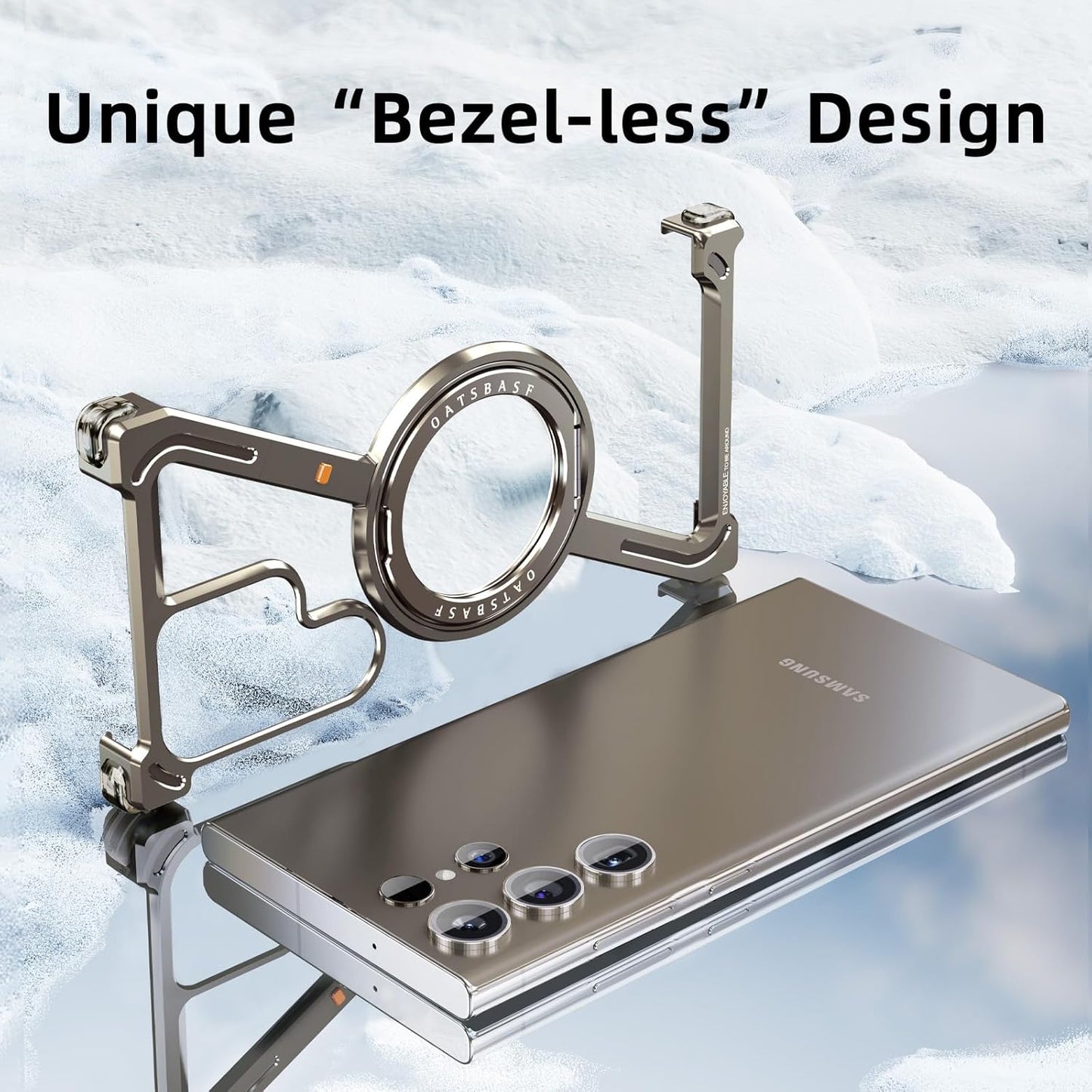 Samsung Galaxy S24 Ultra Z Shape 360° Rotation Kickstand Aluminum Metal Frameless Design Bumper Case - Titanium