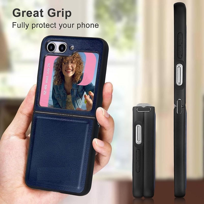 Samsung Galaxy Z Flip 5 Plain Leather Case-Blue