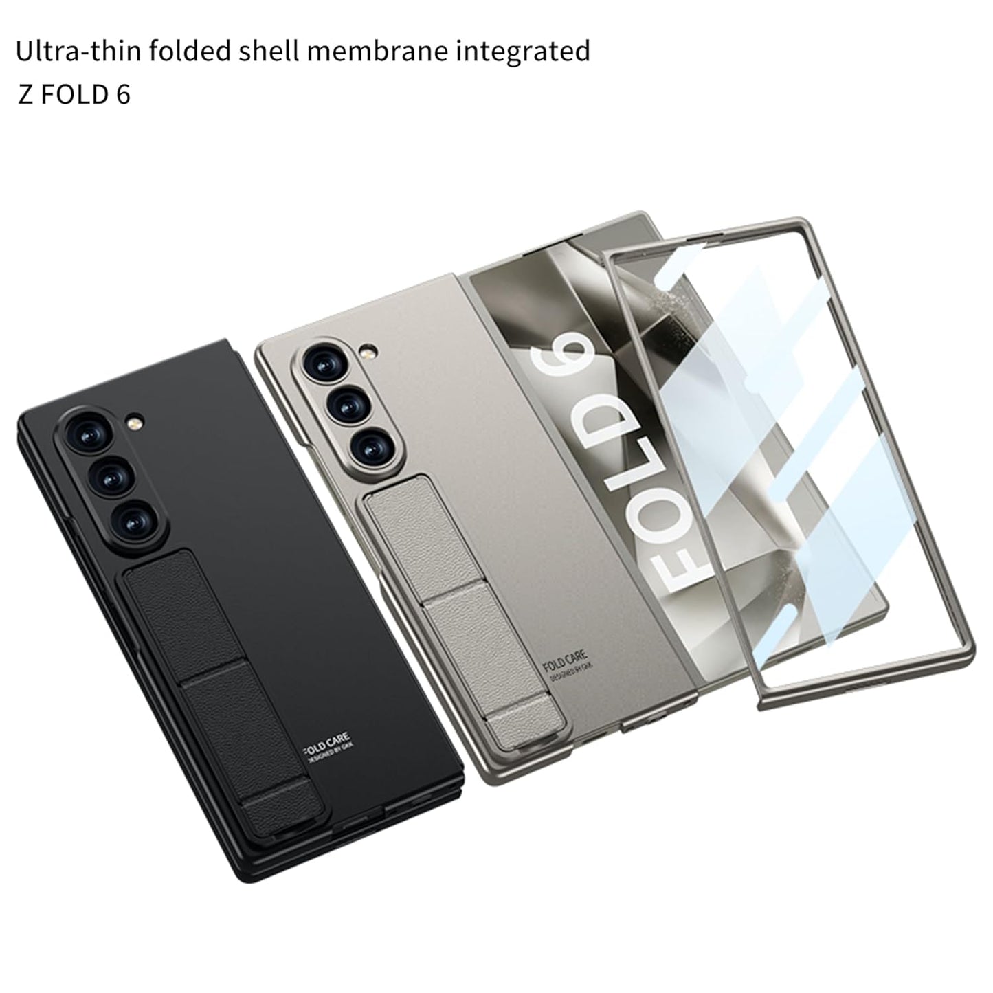 Samsung Galaxy Z Fold 6 GKK Ultra Thin Case with Foldable Kick Stand Front in-Built Glass - Titanium