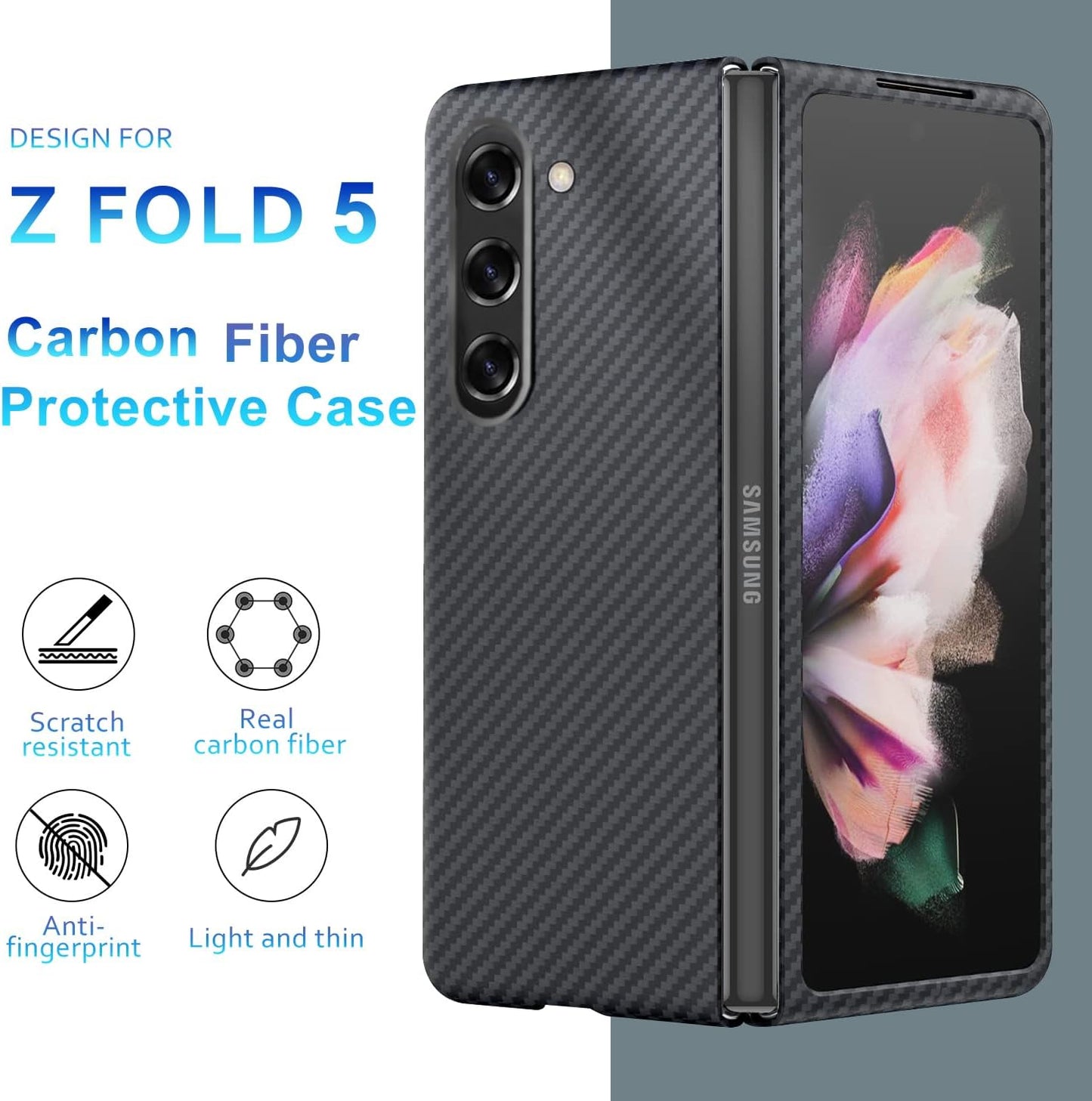 Samsung Galaxy Z Fold 5 Carbon Fiber Real Aramid Kevilar Case-Black