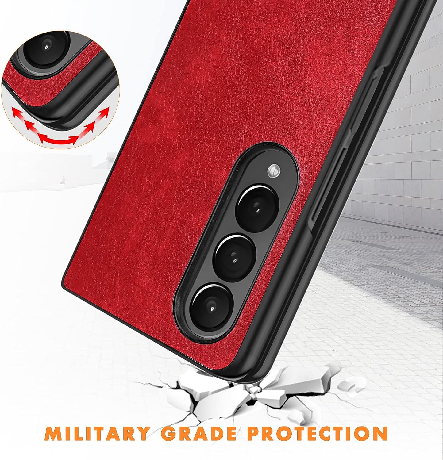 Samsung Galaxy Z Fold 4 Plain Leather Case-Red