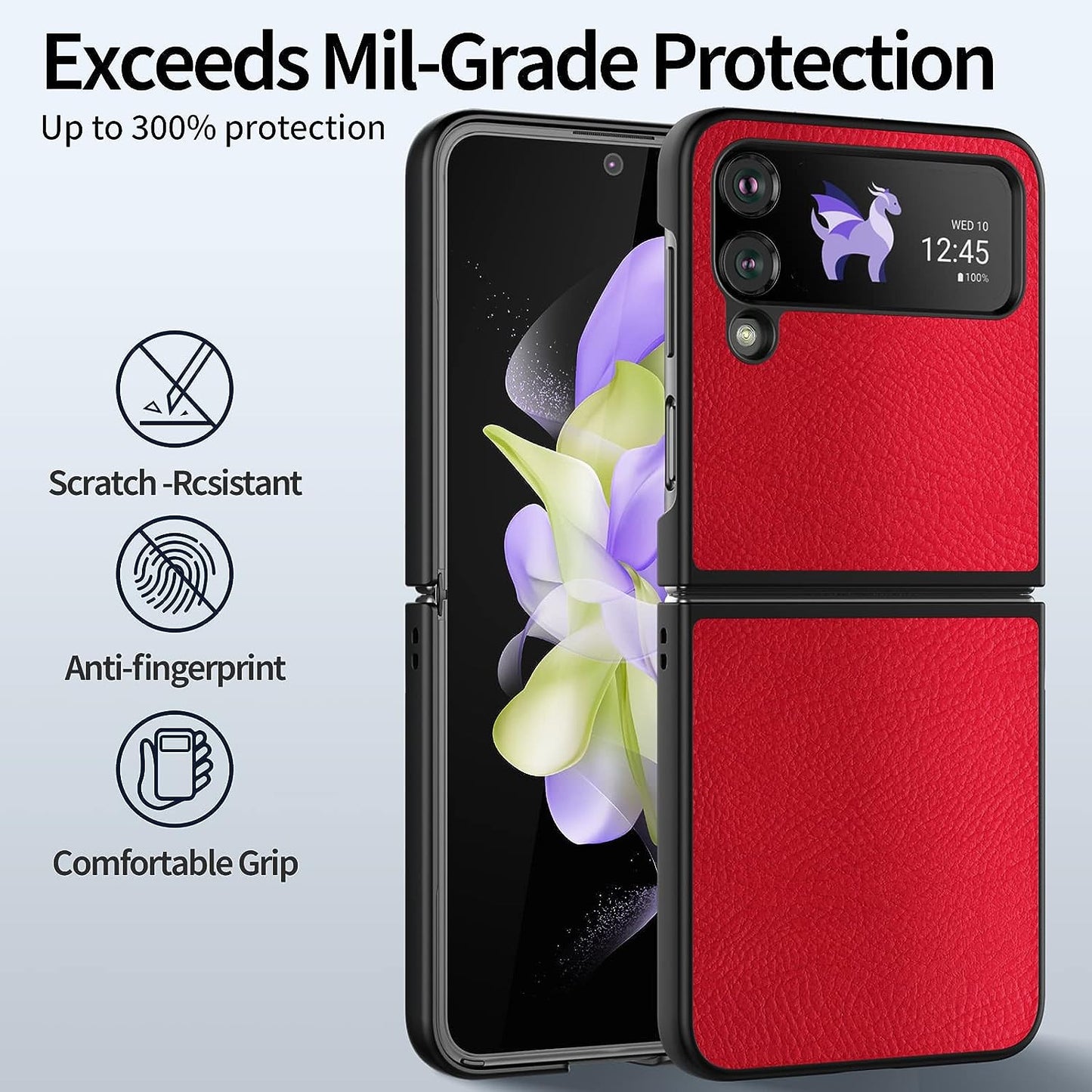 Samsung Galaxy Z Flip 4 Plain Leather Case-Red