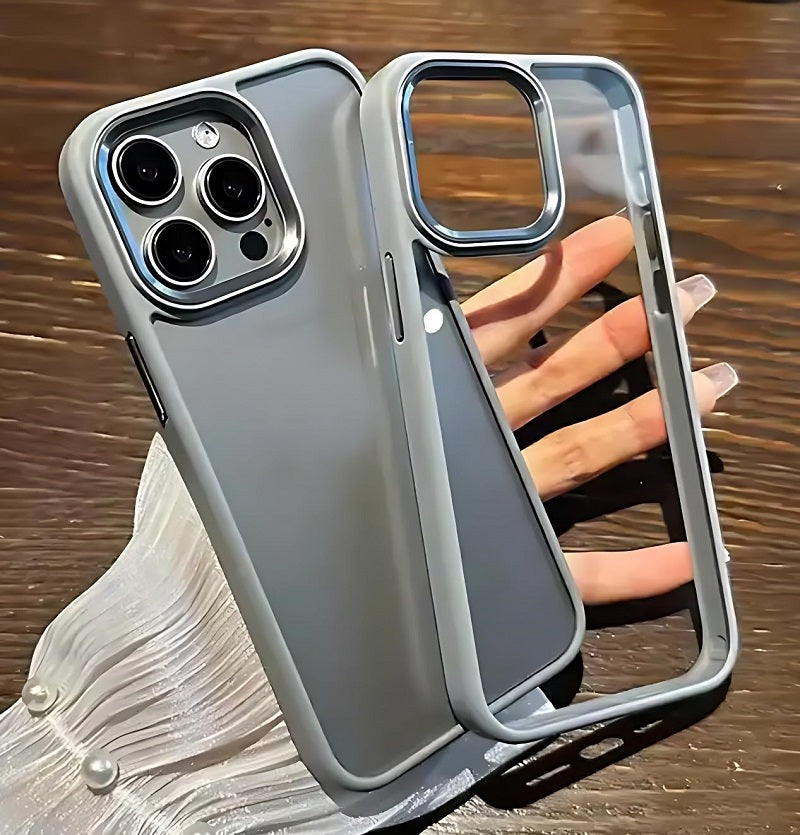 iPhone 15 Pro Hybrid Shockproof Slim Transparent Back Cover- Titanium Grey