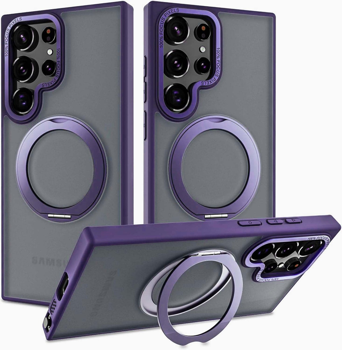 Samsung Galaxy S23 Ultra 360° Rotatable Magnetic Ring with Magsafe Scratchproof Translucent Matte Kickstand Case - Deep Purple