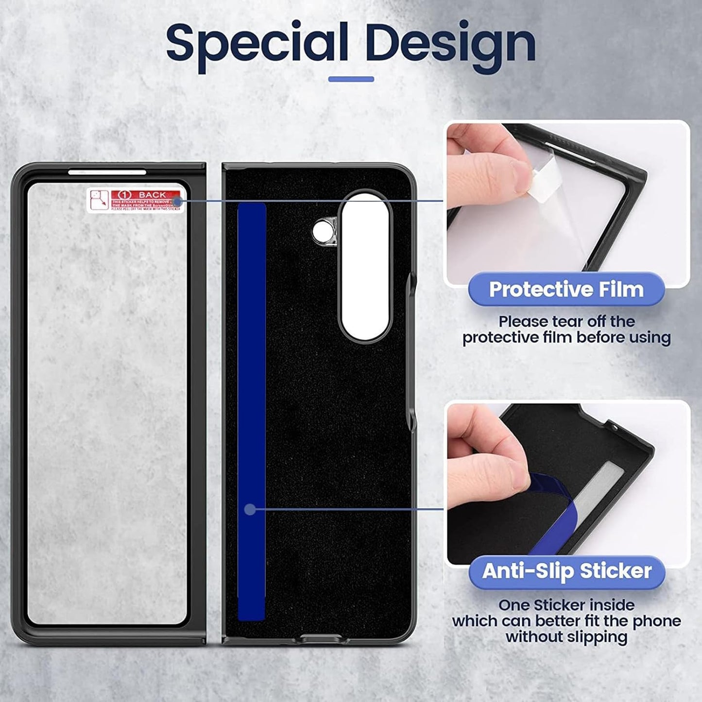 Samsung Galaxy Z Fold 4 PU Leather Chrome Plated With Front Screen Protector Case- Black