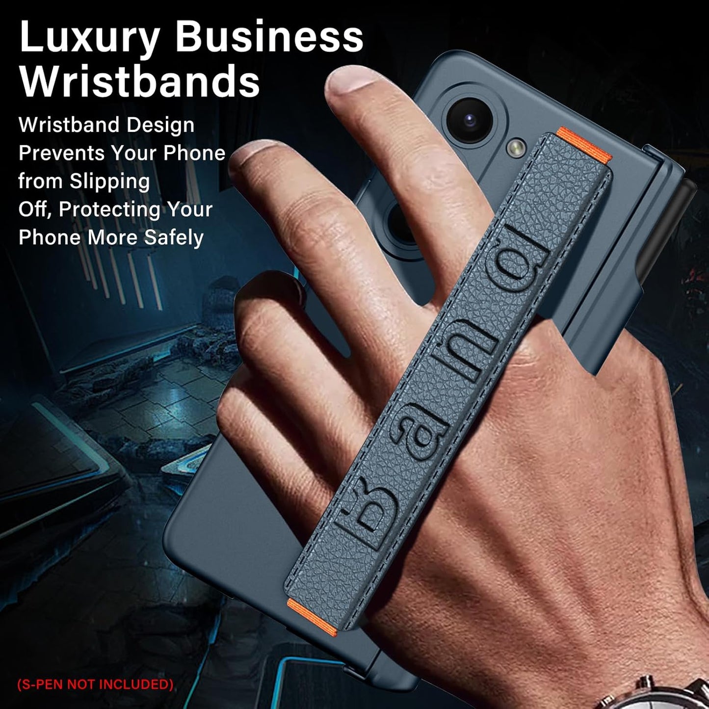 Samsung Galaxy Z Fold 6 PC Hard with S-Pen Slot, Wristband & Built-in Front Glass & Hinge Protection Case - Green