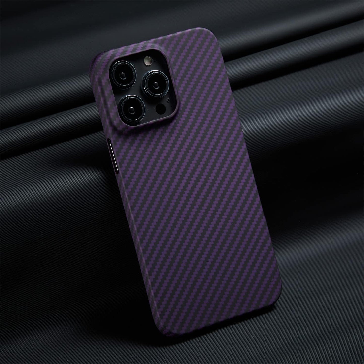 iPhone 14 Pro Max Carbon Case, Dual Shade Carbon Fiber Texture Ant-fingerprint Matte Case - Purple