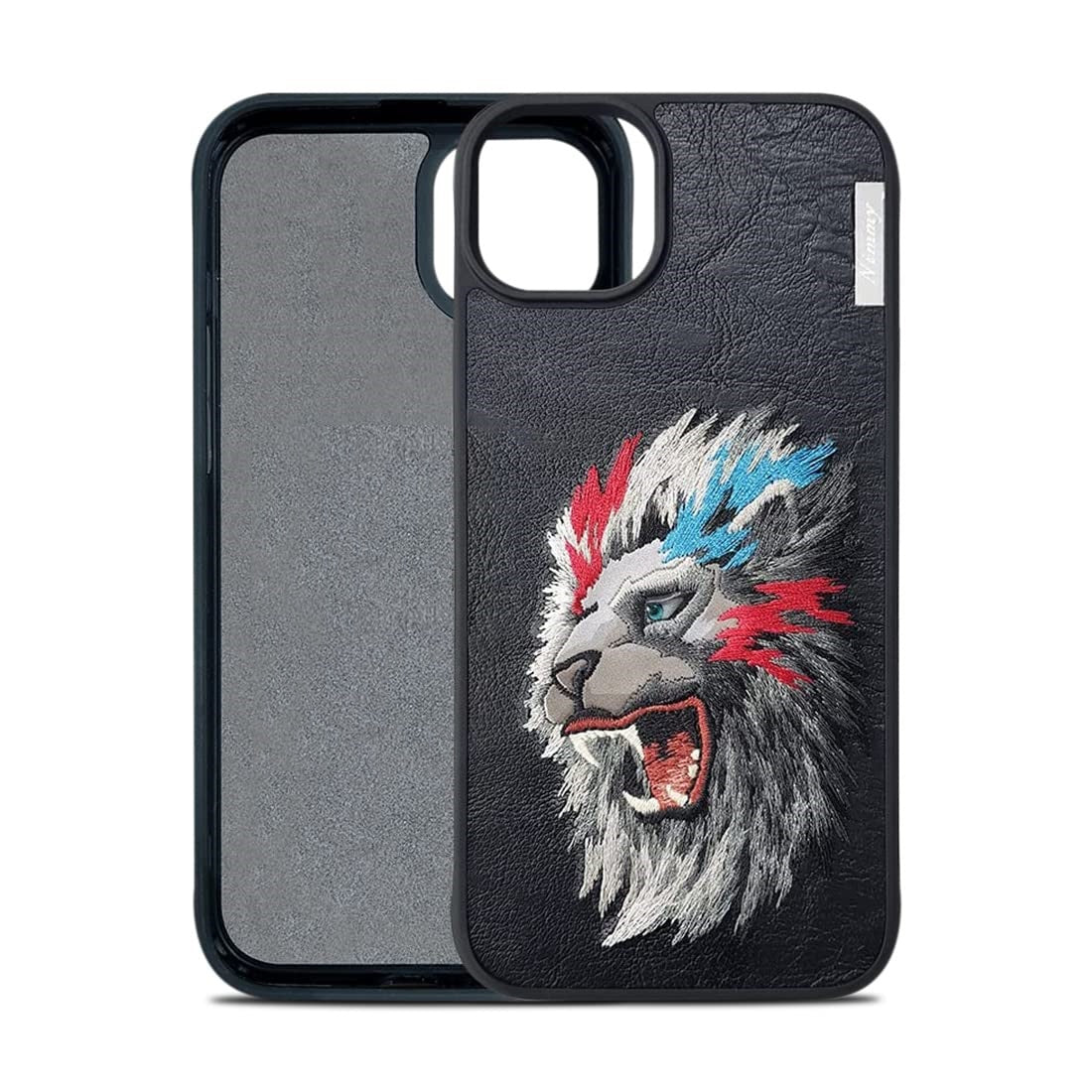 iPhone 15 Nimmy 3D Embroided Leather Lion Back Case