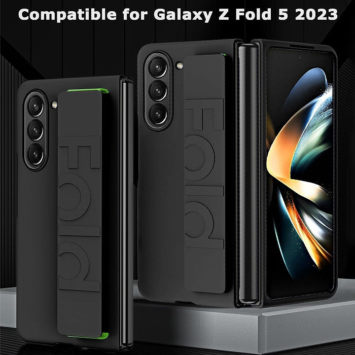 Samsung Galaxy Z Fold 5 Hand Strap Full Protective Hard PC Case- Black