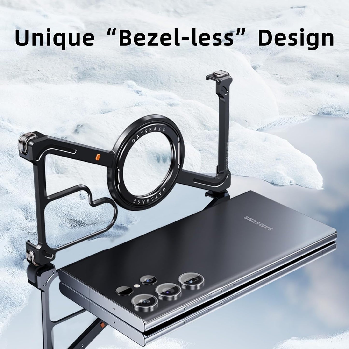 Samsung Galaxy S25 Ultra Metal Case, Z Shape 360° Rotation Kickstand Aluminum Metal Frameless Design Bumper Case - Black