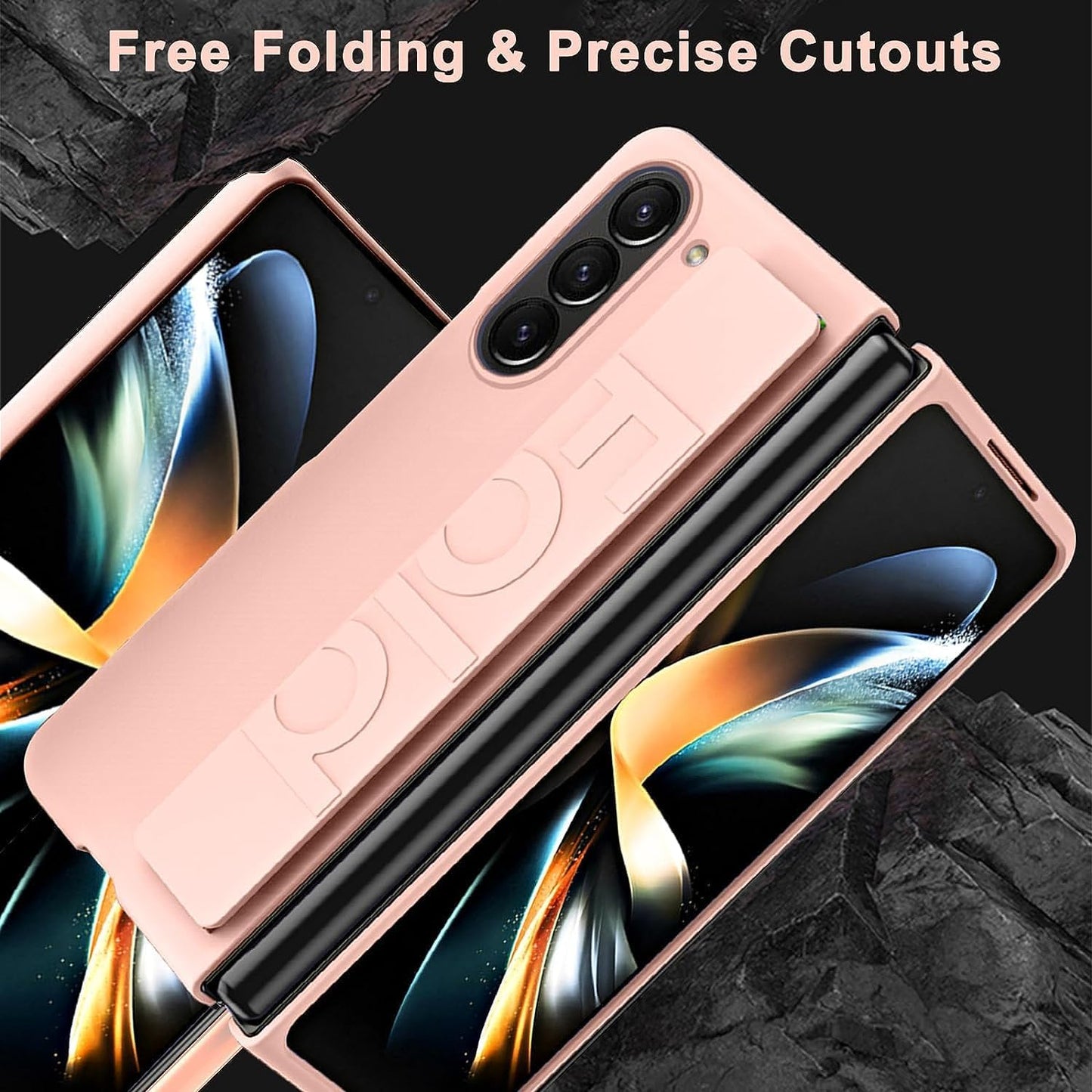 Samsung Galaxy Z Fold 4 Hand Strap Full Protective Hard PC Case- Pink