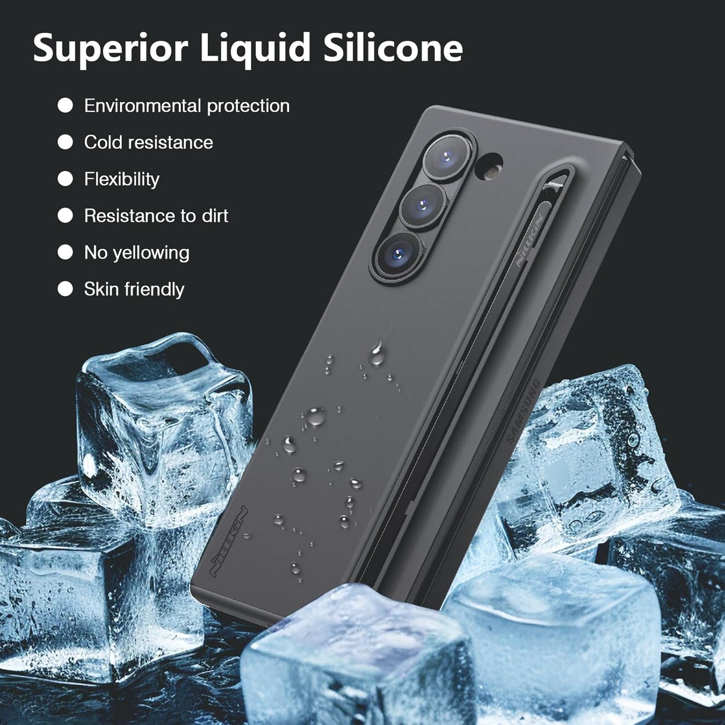 Samsung Galaxy Z Fold6 Nillkin S-Pen Case, Liquid Silicon Skin Feel Flex Pure With S-Pen Case - Black