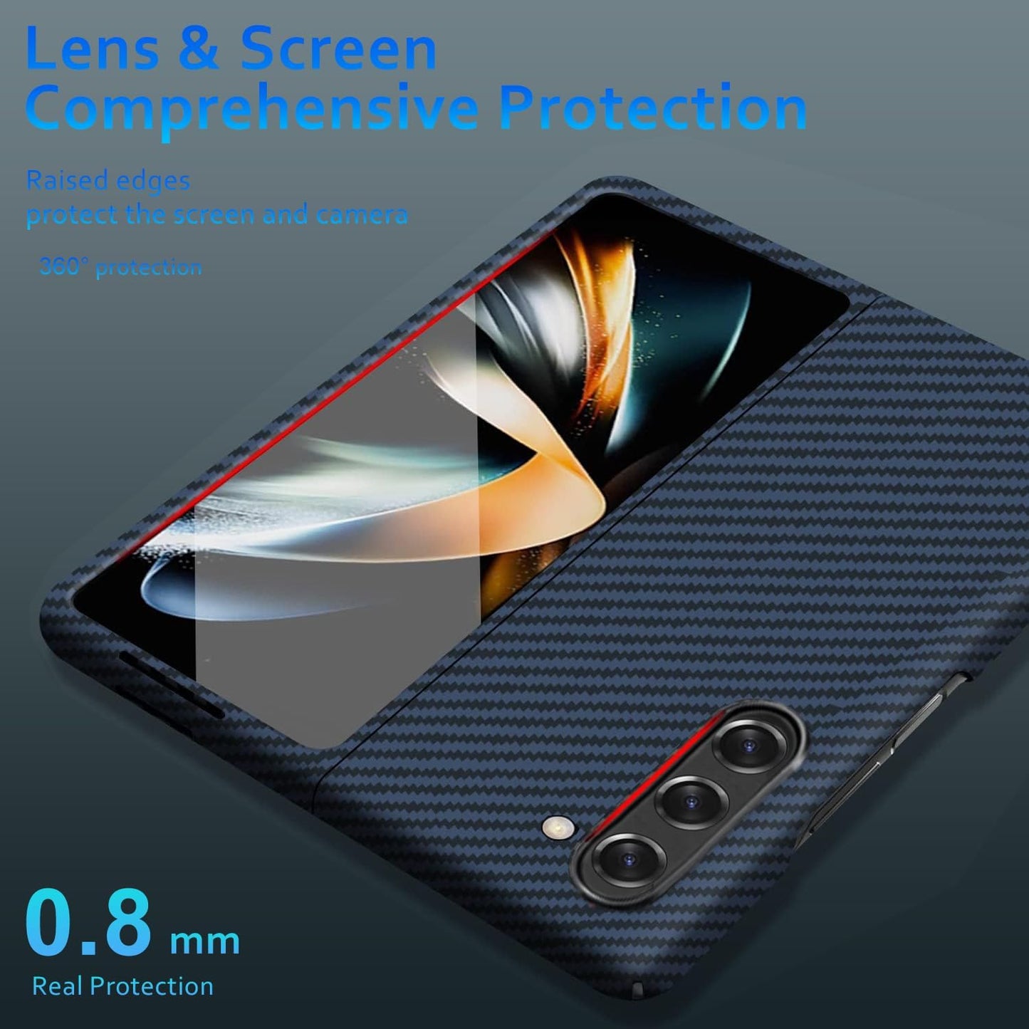 Samsung Galaxy Z Fold 5 Carbon Fiber Real Aramid Kevilar Case-Blue