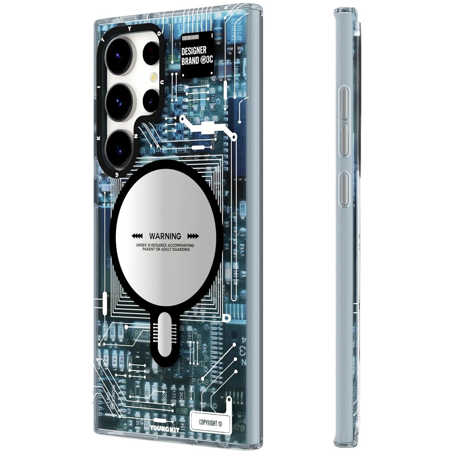 Samsung Galaxy S25 Ultra Youngkit Case, Futuristic Circuit Board Magnetic Case with Magsafe