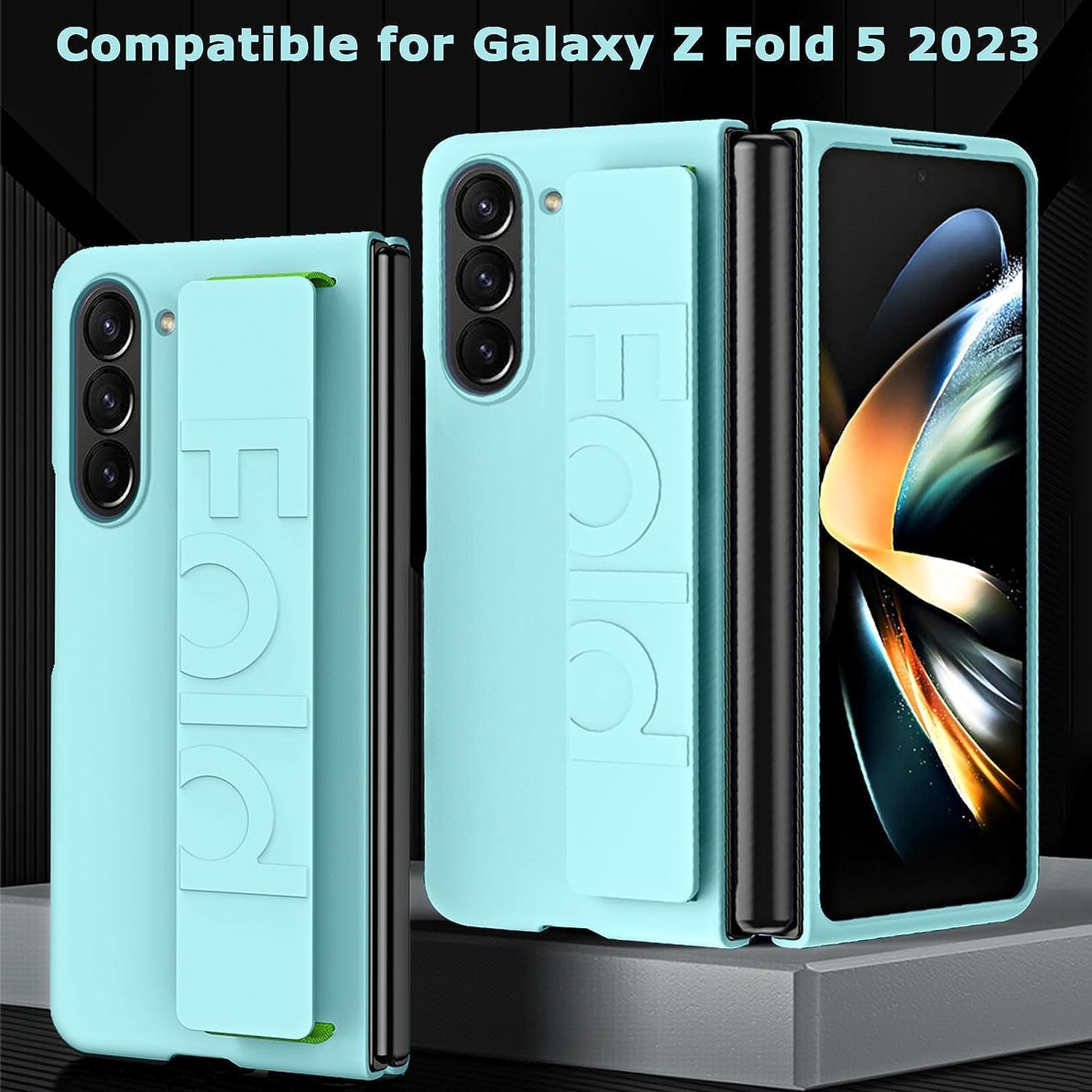 Samsung Galaxy Z Fold 6 Luxury Hard PC Shockproof Protective Case with Wristband - Mint Green