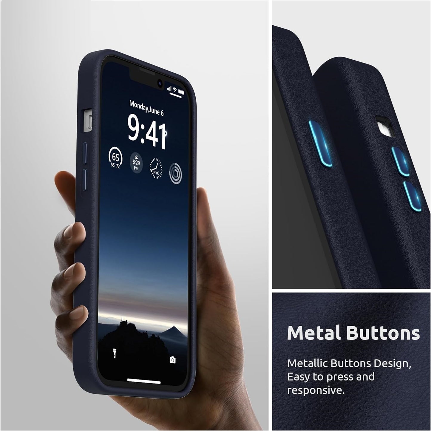 iPhone 14 Pro Kzdoo Noble Collection Classic Series Genuine Leather Case - Blue