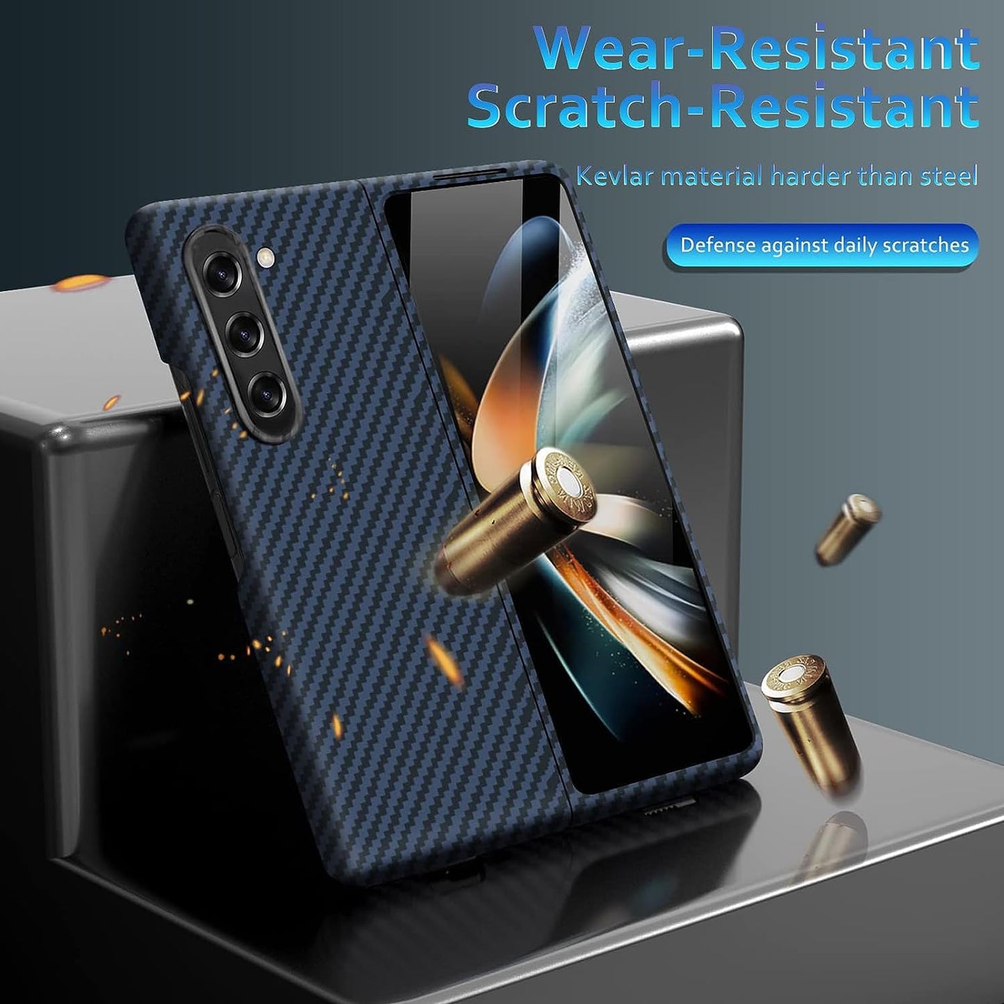 Samsung Galaxy Z Fold 5 Carbon Fiber Real Aramid Kevilar Case-Blue