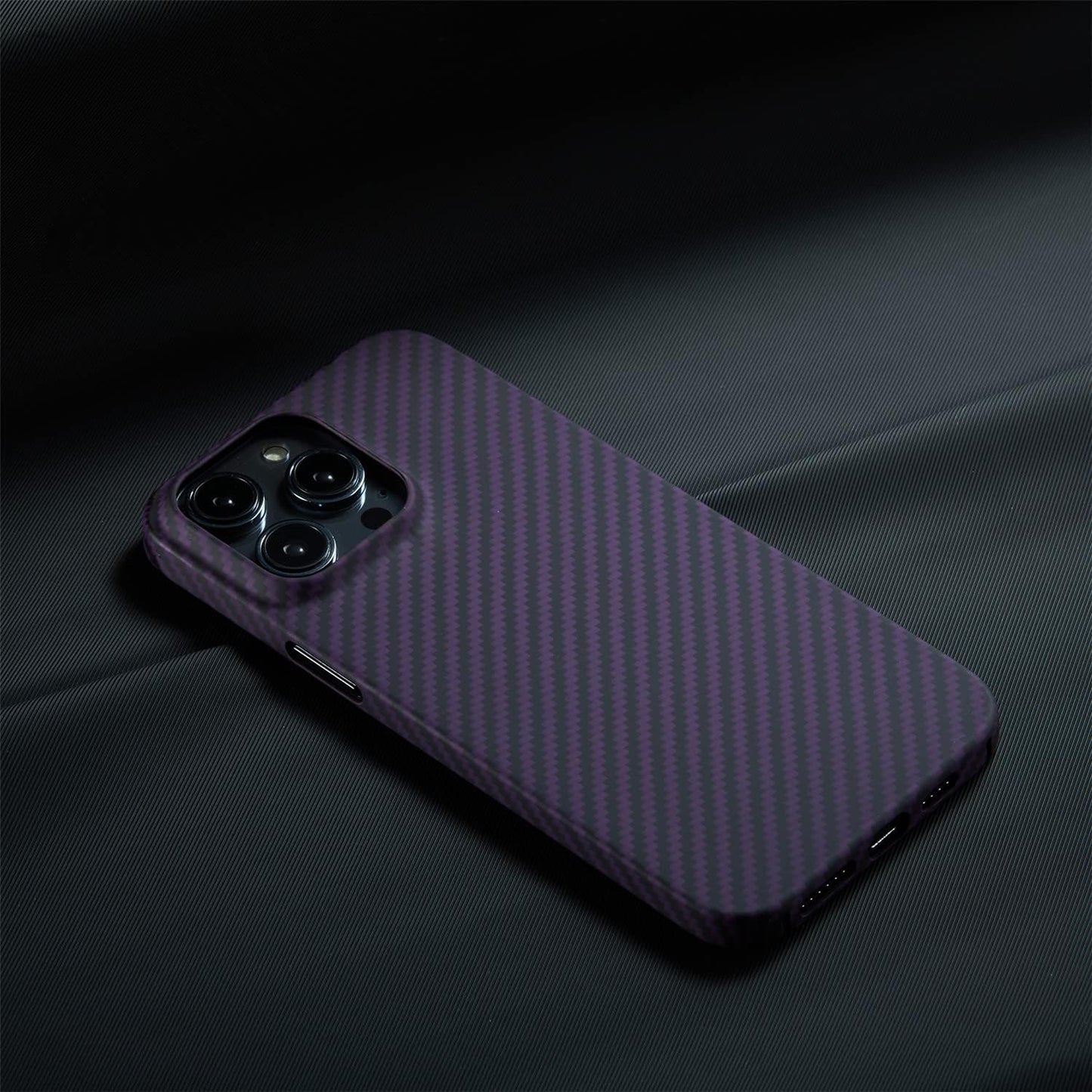 iPhone 14 Pro Max Carbon Case, Dual Shade Carbon Fiber Texture Ant-fingerprint Matte Case - Purple