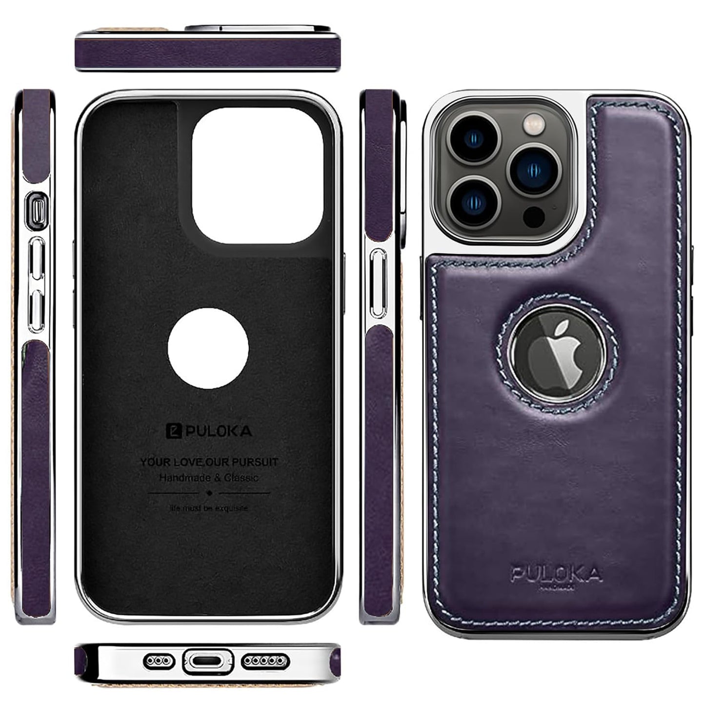 iPhone 15 Pro Leather Case Original Luxurious Premium Quality leather Case- Purple