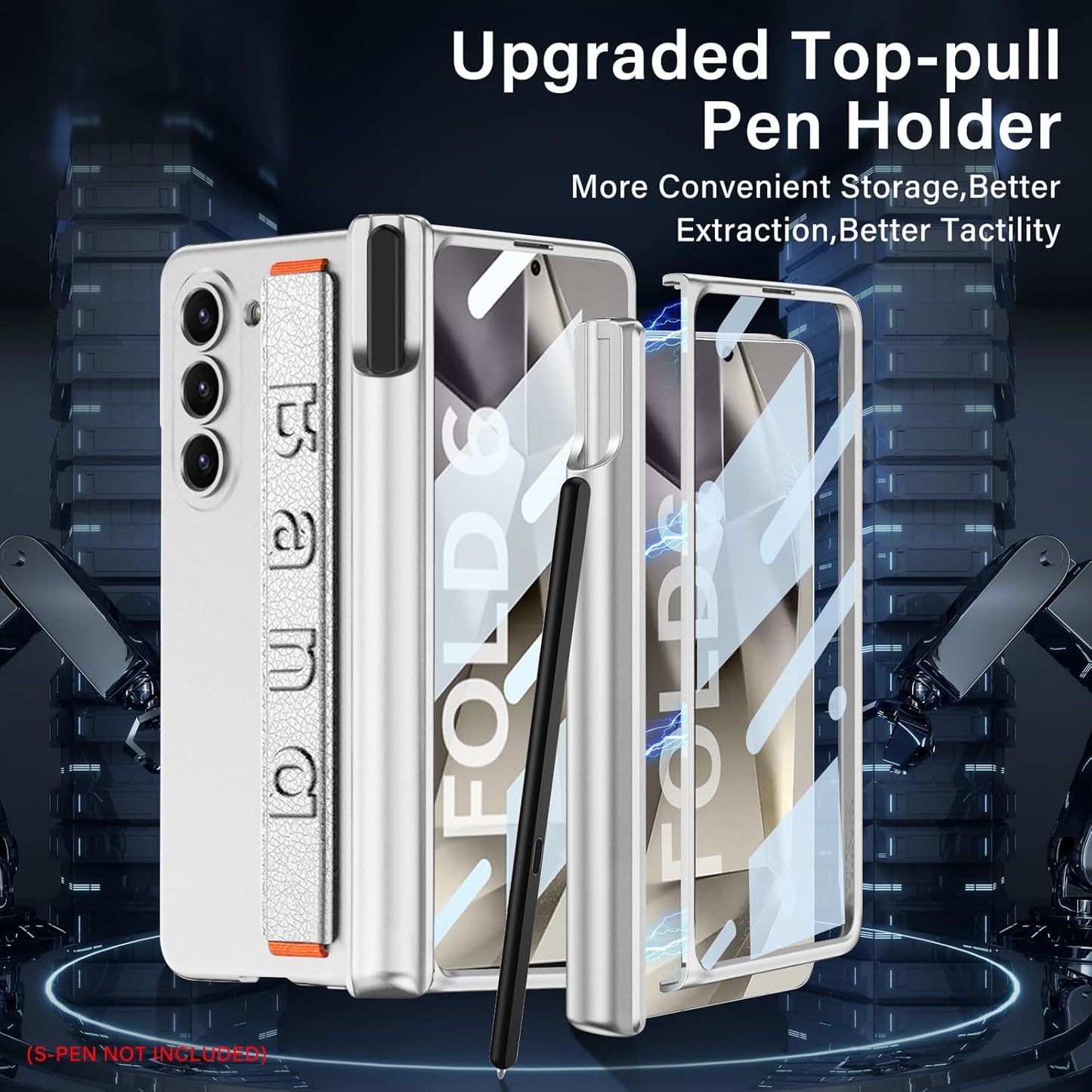 Samsung Galaxy Z Fold 6 PC Hard with S-Pen Slot Wristband & Hinge Protection Case - Grey