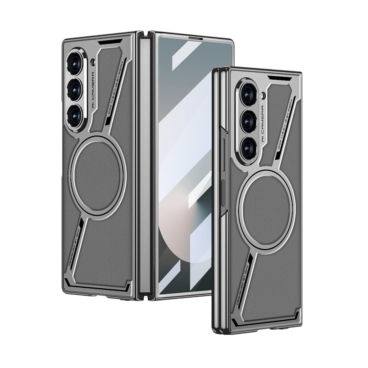 Samsung Galaxy Z Fold6 GKK Z Leather Shockproof Case with Glass - Black