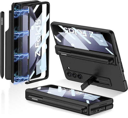 Samsung Galaxy Z Fold 5 Shockproof and Anti-Drop S Pen Holder, Protective Case With Front Glass-Black