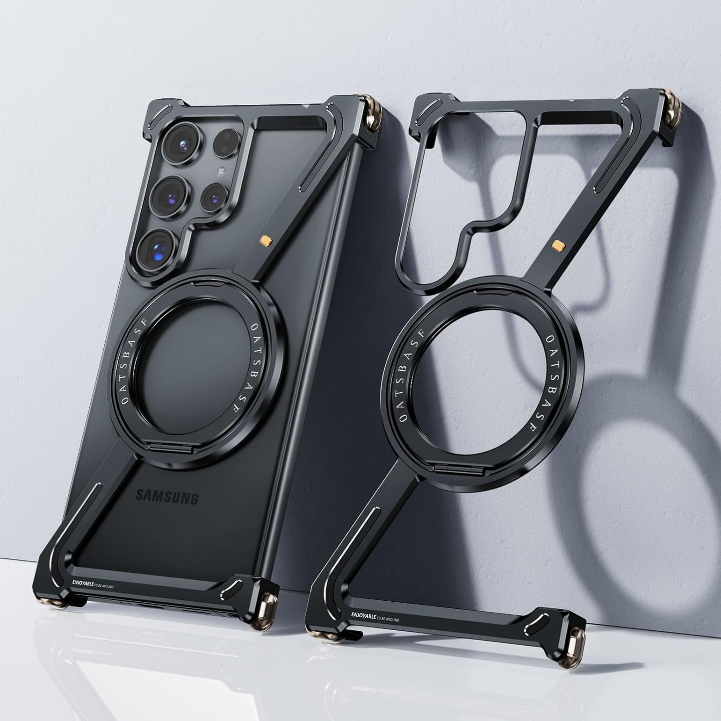 Samsung Galaxy S25 Ultra Metal Case, Z Shape 360° Rotation Kickstand Aluminum Metal Frameless Design Bumper Case - Black
