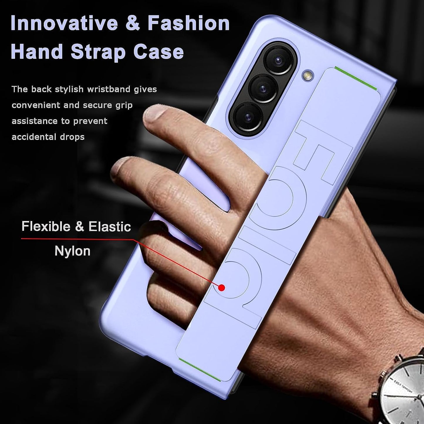 Samsung Galaxy Z Fold 6 Luxury Hard PC Shockproof Protective Case with Wristband - Light Purple