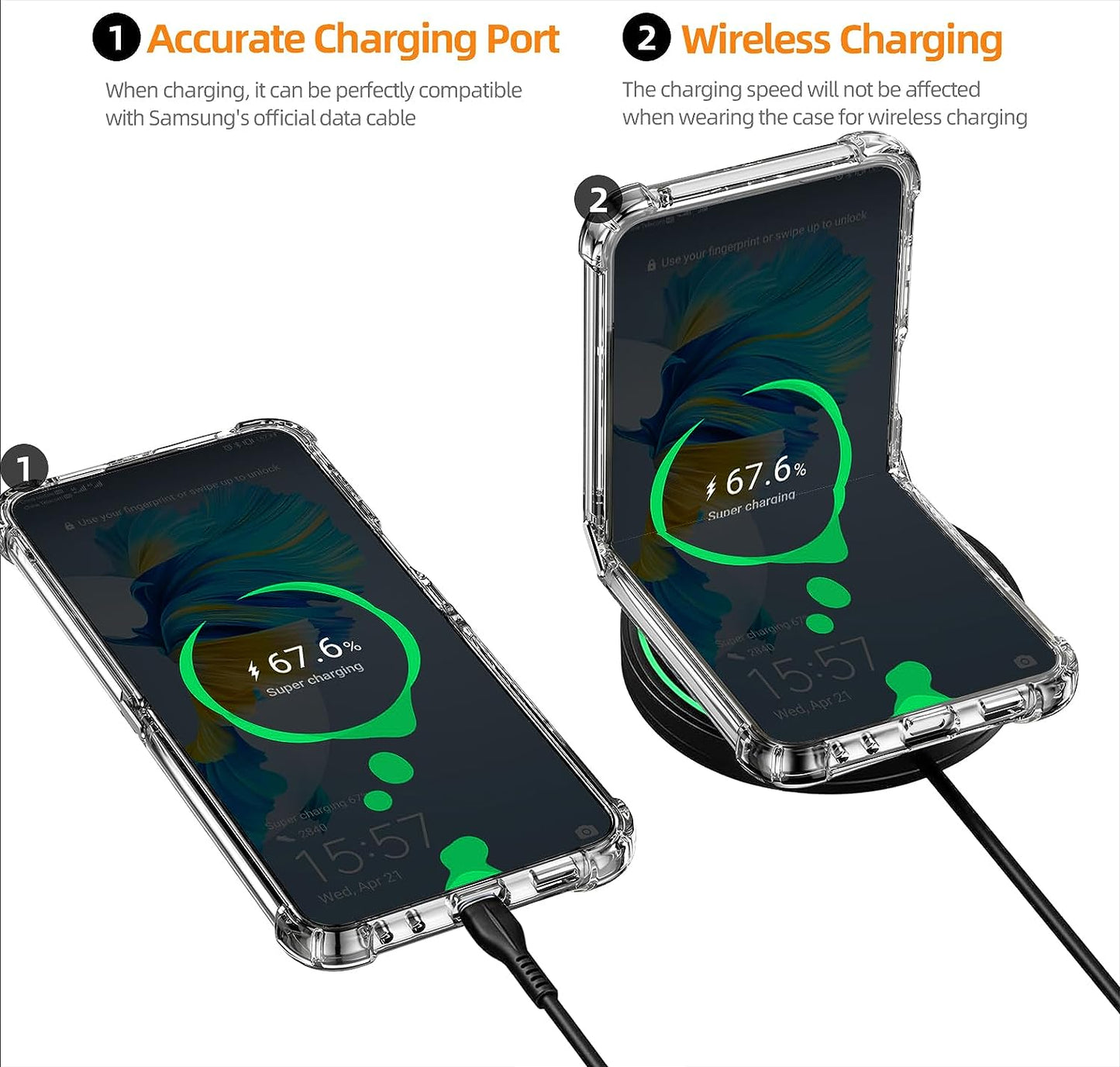 Samsung Galaxy Z Flip 5 Transparent Case with Bumper Camera Protection - Transparent