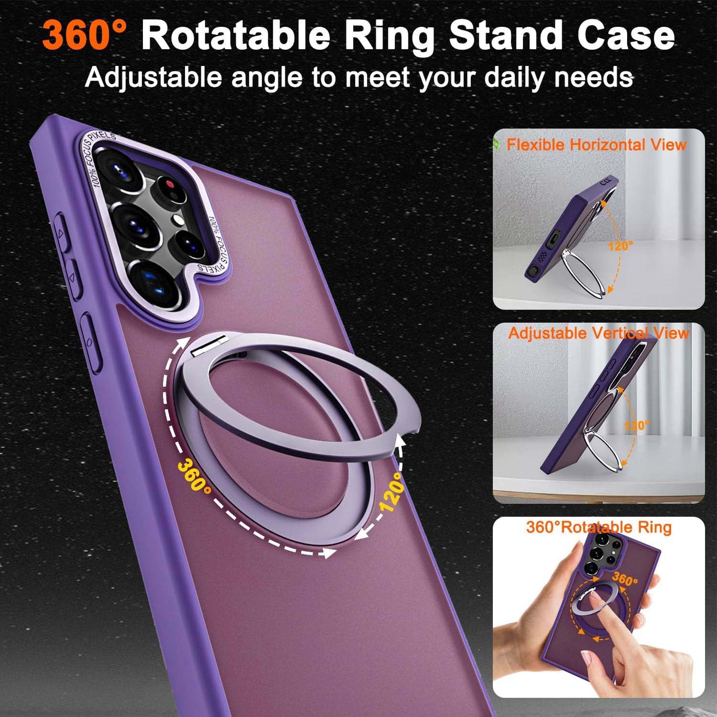 Samsung Galaxy S23 Ultra 360° Rotatable Magnetic Ring with Magsafe Scratchproof Translucent Matte Kickstand Case - Deep Purple