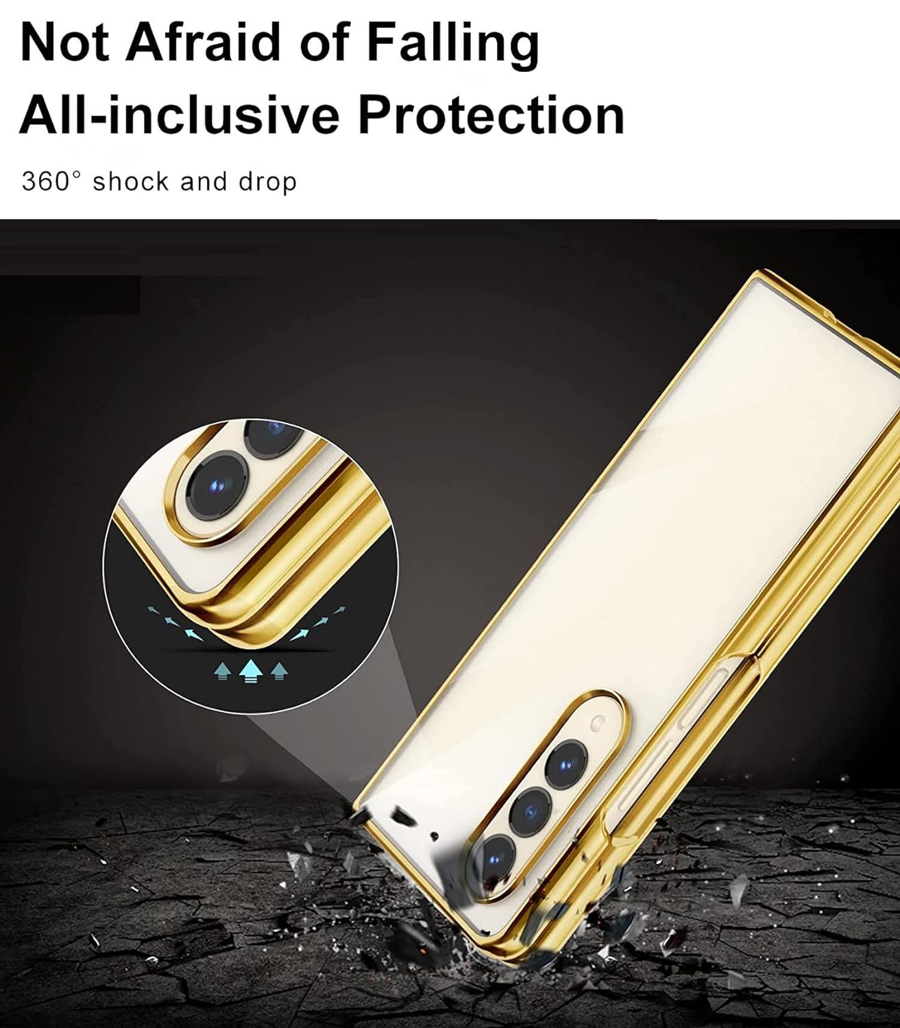 Samsung Galaxy Z Fold 4 Electroplated Frame Transparent Back Cover-Gold