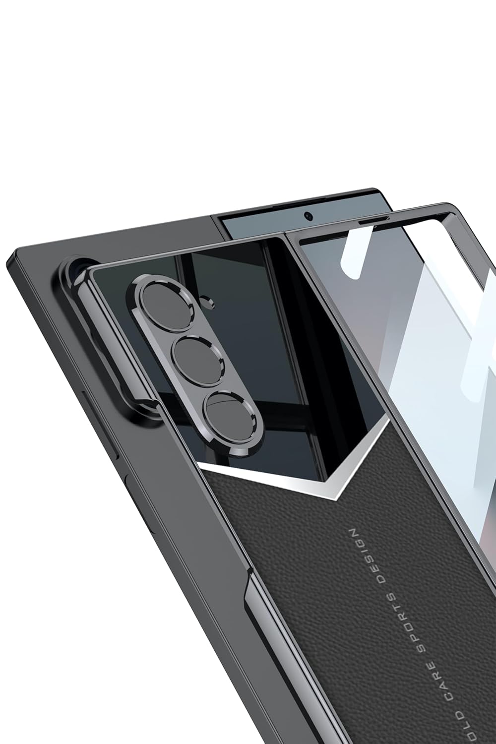 Samsung Galaxy Z Fold 6 Ultra Electroplating V Shape Leather & Glass Case - Grey