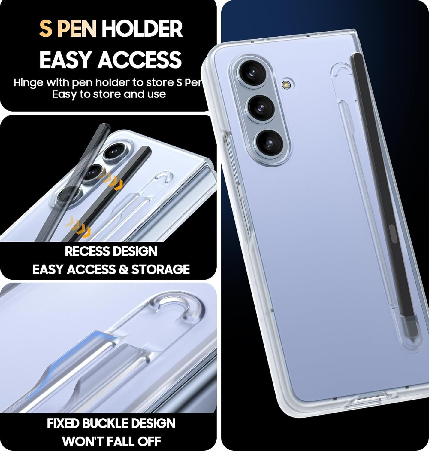 Samsung Galaxy Z Fold7 S-Pen Case, Crystal Clear Soft TPU Transparent Cover with S-Pen