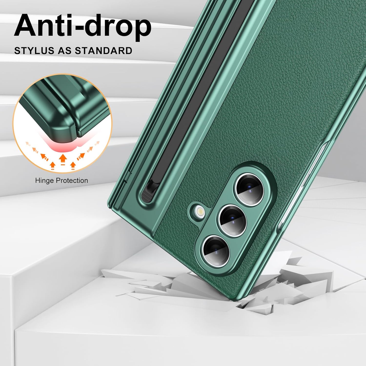 Samsung Galaxy Z Fold7 Leather Case, Electroplating S Pen Case with Kickstand & Hinge Protection - Green