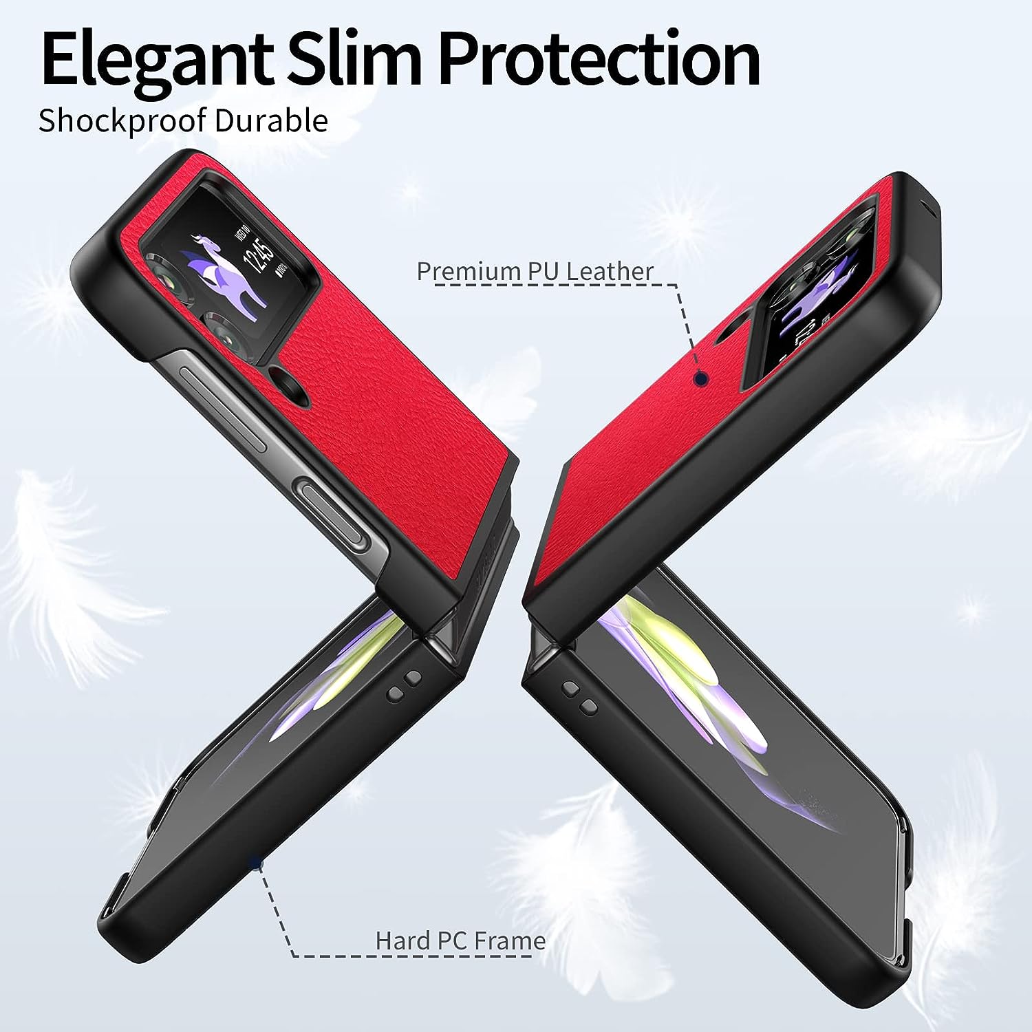 Samsung Galaxy Z Flip 4 Plain Leather Case-Red
