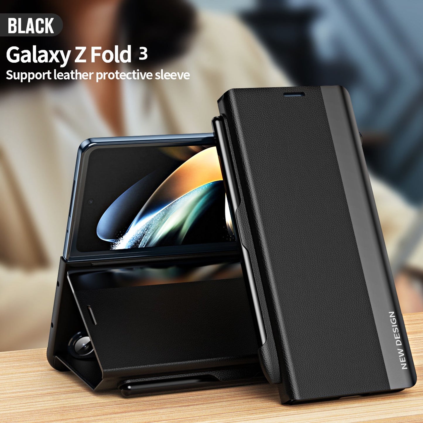 Samsung Galaxy Z Fold 3 Case Flip Leather Wallet Slim Clear S-View Mirror Plating Shockproof Thin Kickstand