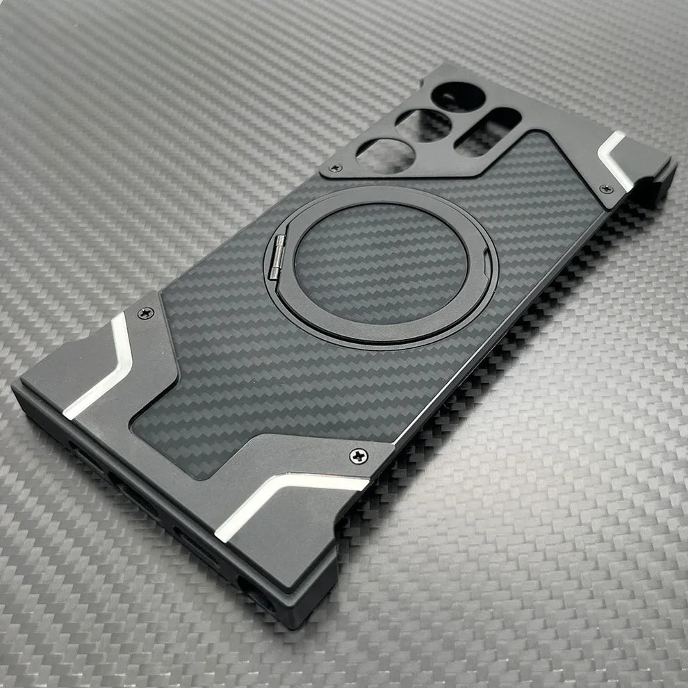 Samsung Galaxy S25 Ultra Metal Case, Frameless Shockproof Bumper Magsafe with 360ยฐ Rotatable Ring Kickstand - Black