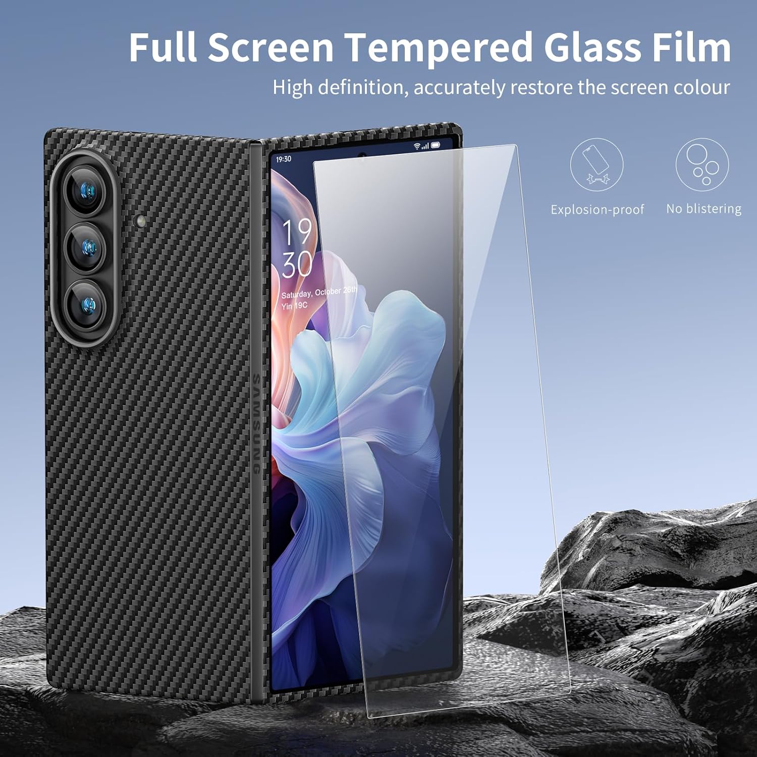 Samsung Galaxy Z Fold7 Carbon Case, 0.8mm Ultra Thin Carbon Fiber Kevlar 1500D Case with Magsafe & Front Glass