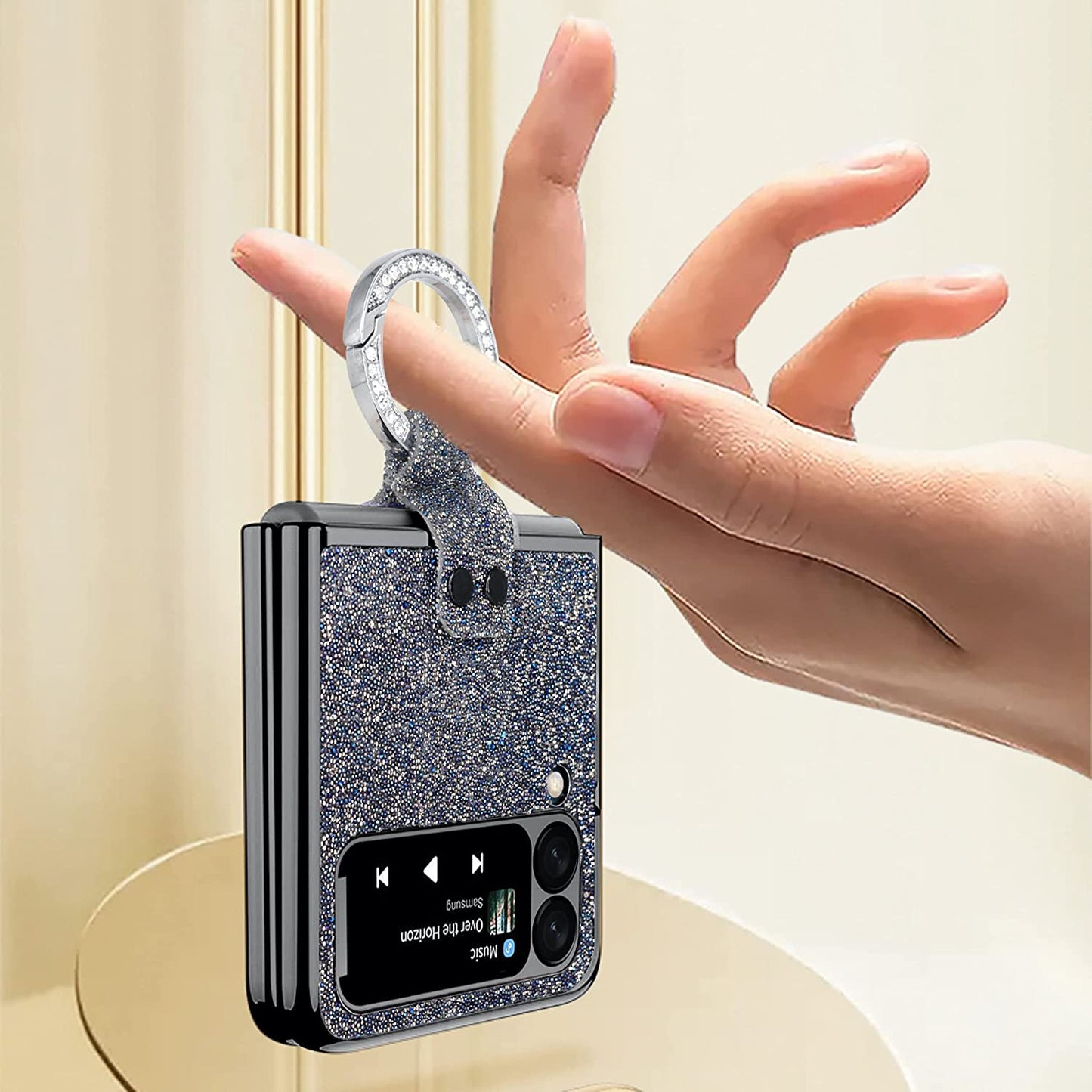 Samsung Galaxy Z Flip 3 Slim Case With Ring Shiny Bling Diamond Plating Case