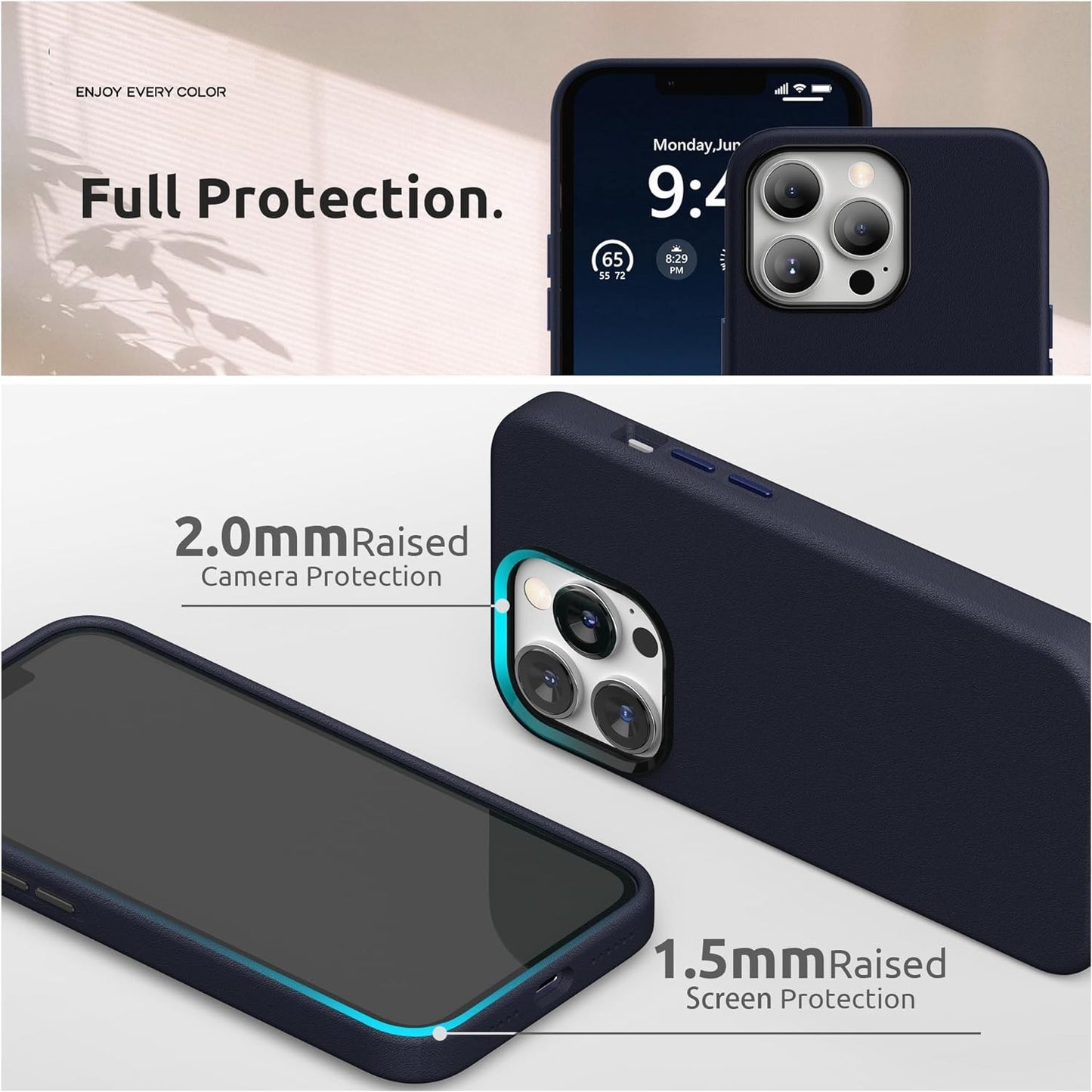 iPhone 14 Pro Kzdoo Noble Collection Classic Series Genuine Leather Case - Black