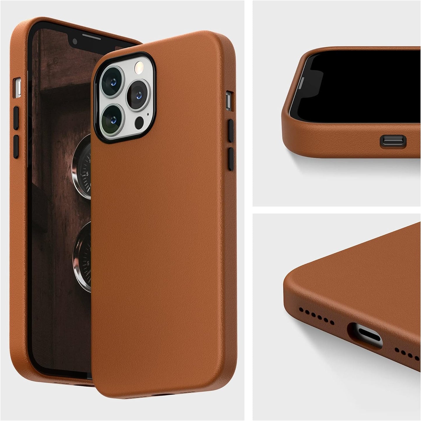 iPhone 14 Plus Genuine Leather Case - Dark Brown