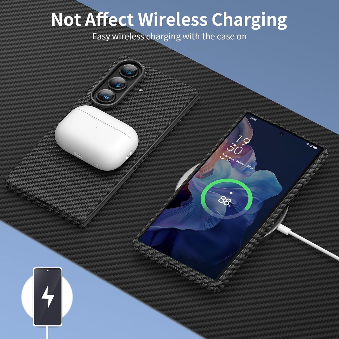 Samsung Galaxy Z Fold7 Carbon Case, 0.8mm Ultra Thin Carbon Fiber Kevlar 1500D Case with Magsafe & Front Glass