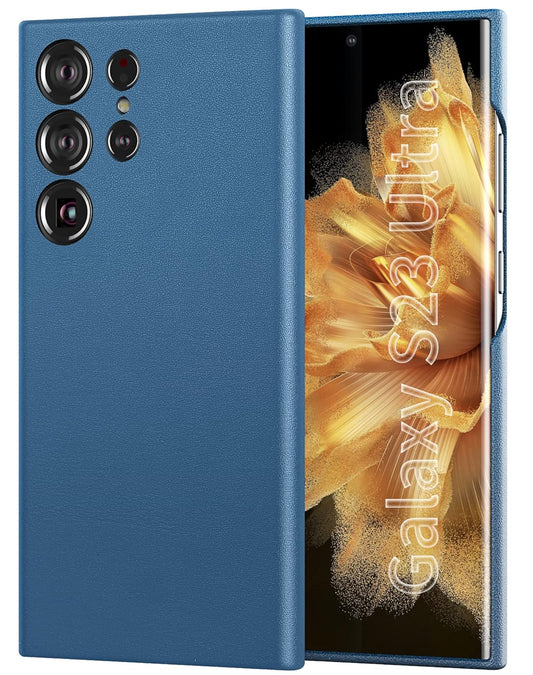 Samsung Galaxy S23 Ultra Super Slim Vegan Leather Case with Logo - Blue