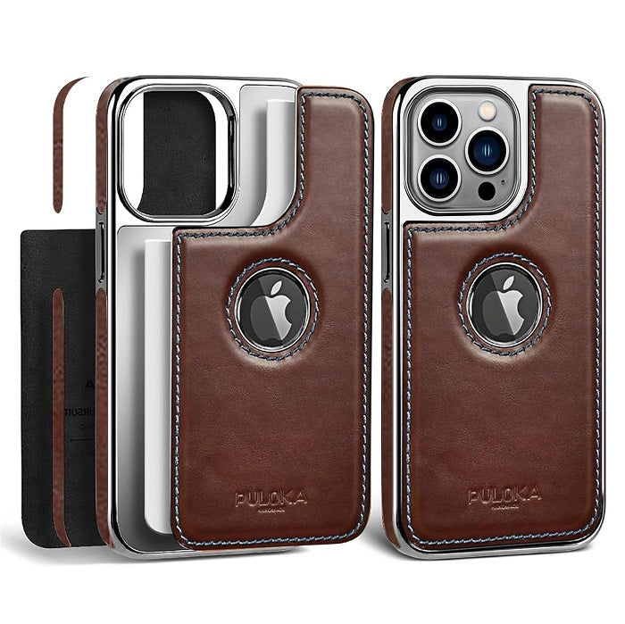 iPhone 15 Leather Case Original Luxurious Premium Quality leather Case- Dark Brown